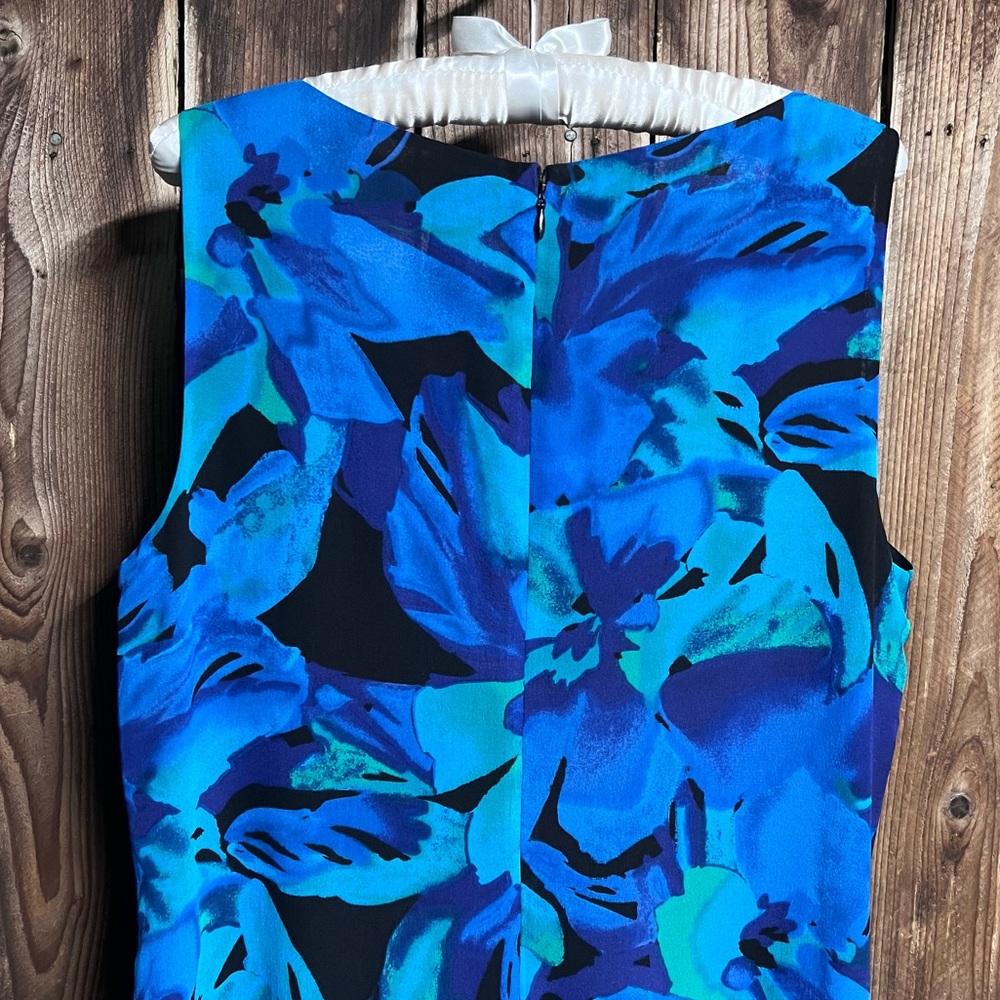 Chicos Sz 2 100% Silk Elegant Watercolor Blue Teal Floral Ruffle Maxi Dress Sz L - Picture 11 of 12